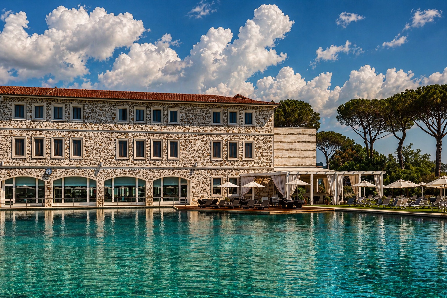Hotel and pool complex